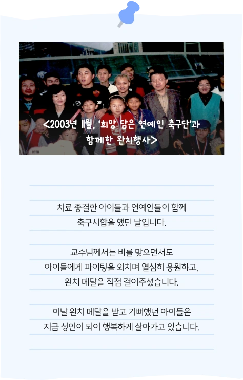 2003년 11월, 희망 담은 연예인 축구단과 함께한 완치행사