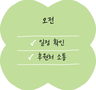 오전 일정 확인, 후원처 소통