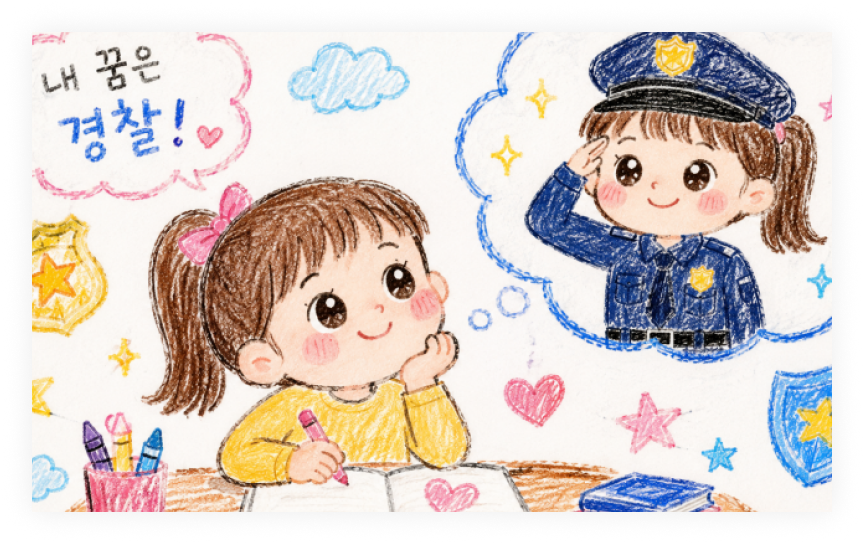 경찰이 되는 꿈을 꾸는 아이 그림 - 내 꿈은 경찰!