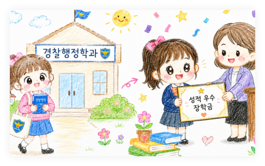 경찰행정학과에 진학해 성적우수장학금을 받는 그림